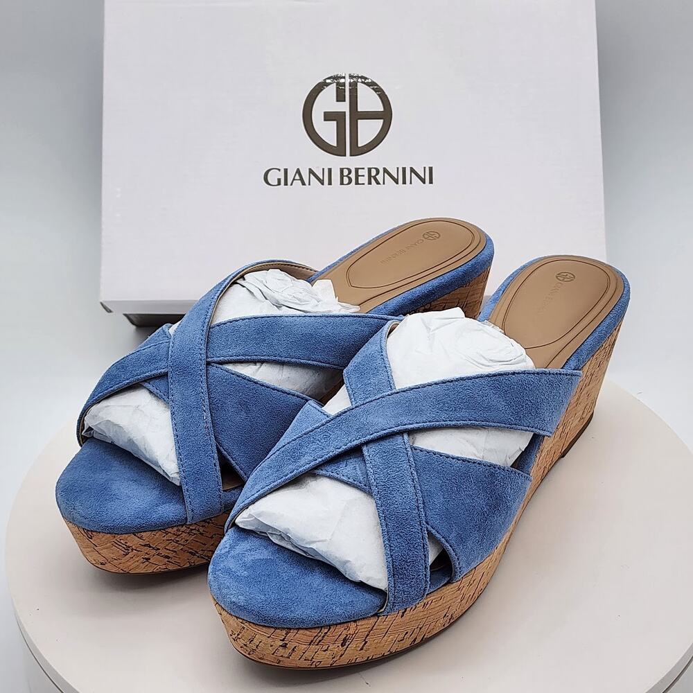 Giani Bernini Juliaas Blue Azur Cork Wedge Slide Sandals Women's 9.5M - Picture 5 of 8